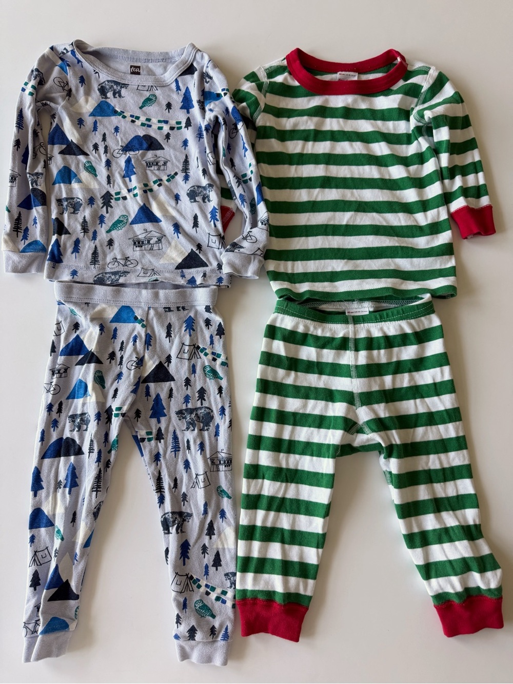 Hanna Andersson Green & Red Striped Pajama Set with Blue Outdoor Print Set